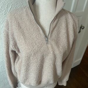 Topshop Taupe Teddy Half-Zip Sweatshirt
